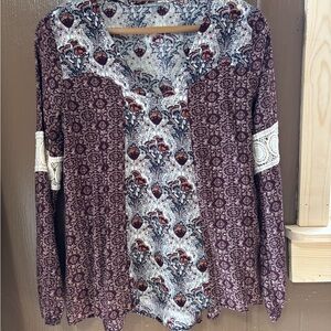 Charlotte Russe Burgundy and Cream Floral Blouse